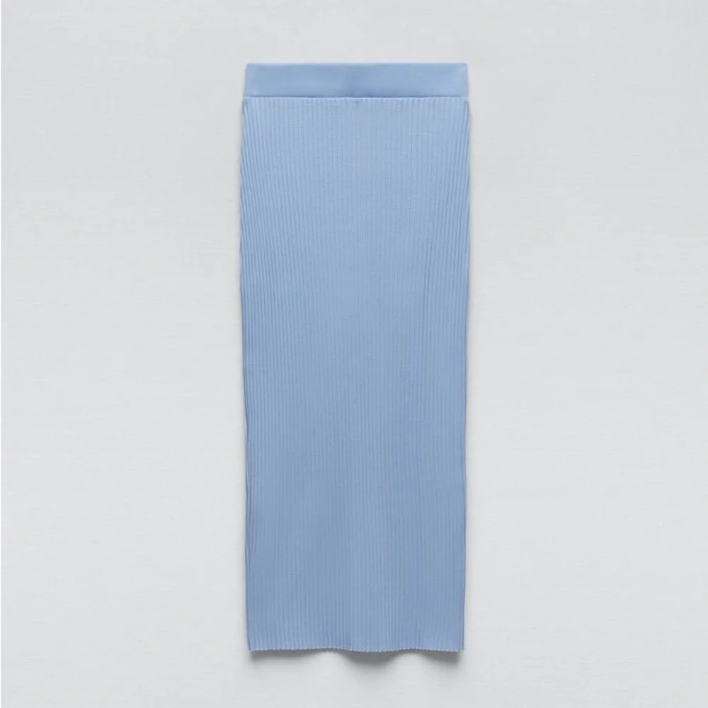 ZARA RIBBED HIGH WAIST‎ CROSSOVER DRAWSTRING MIDI SKIRT